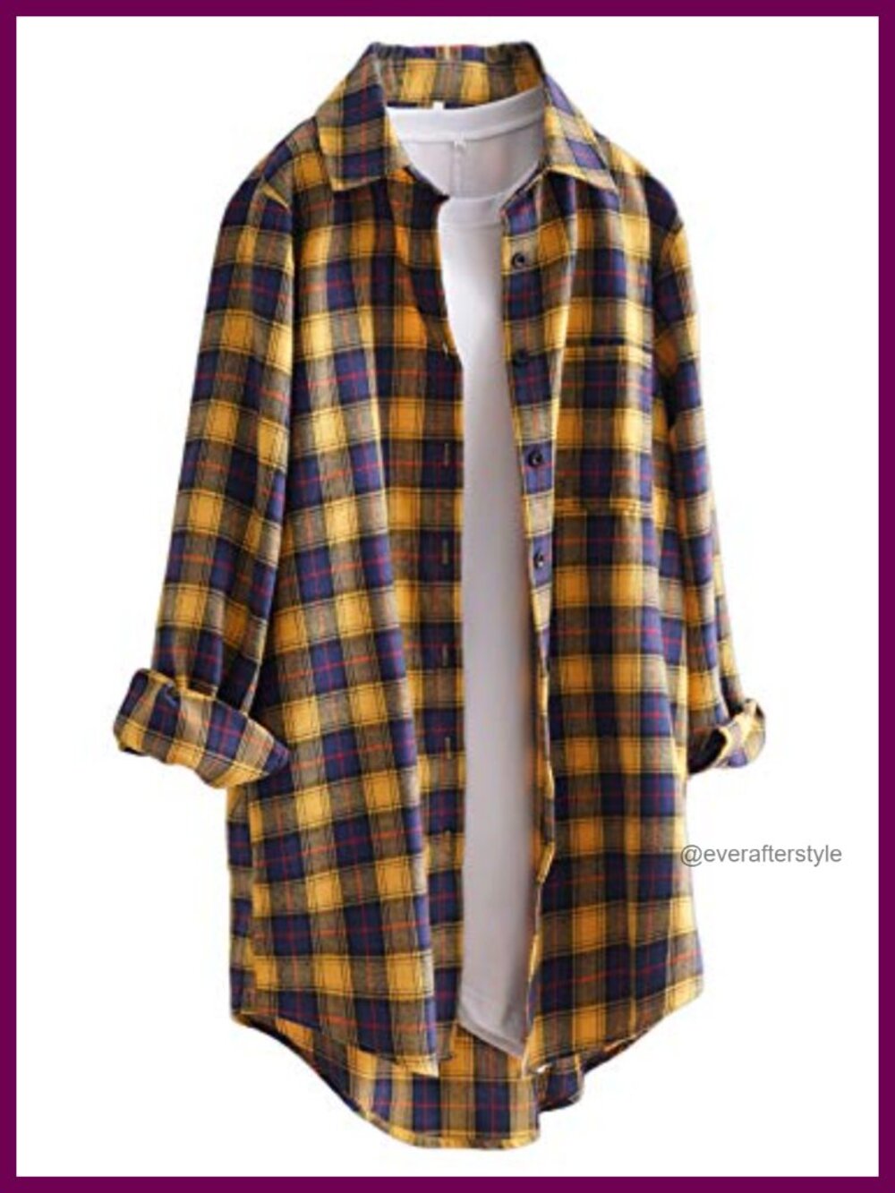 Plaid Button Down Tunic Top Long Sleeve High Low Shirt